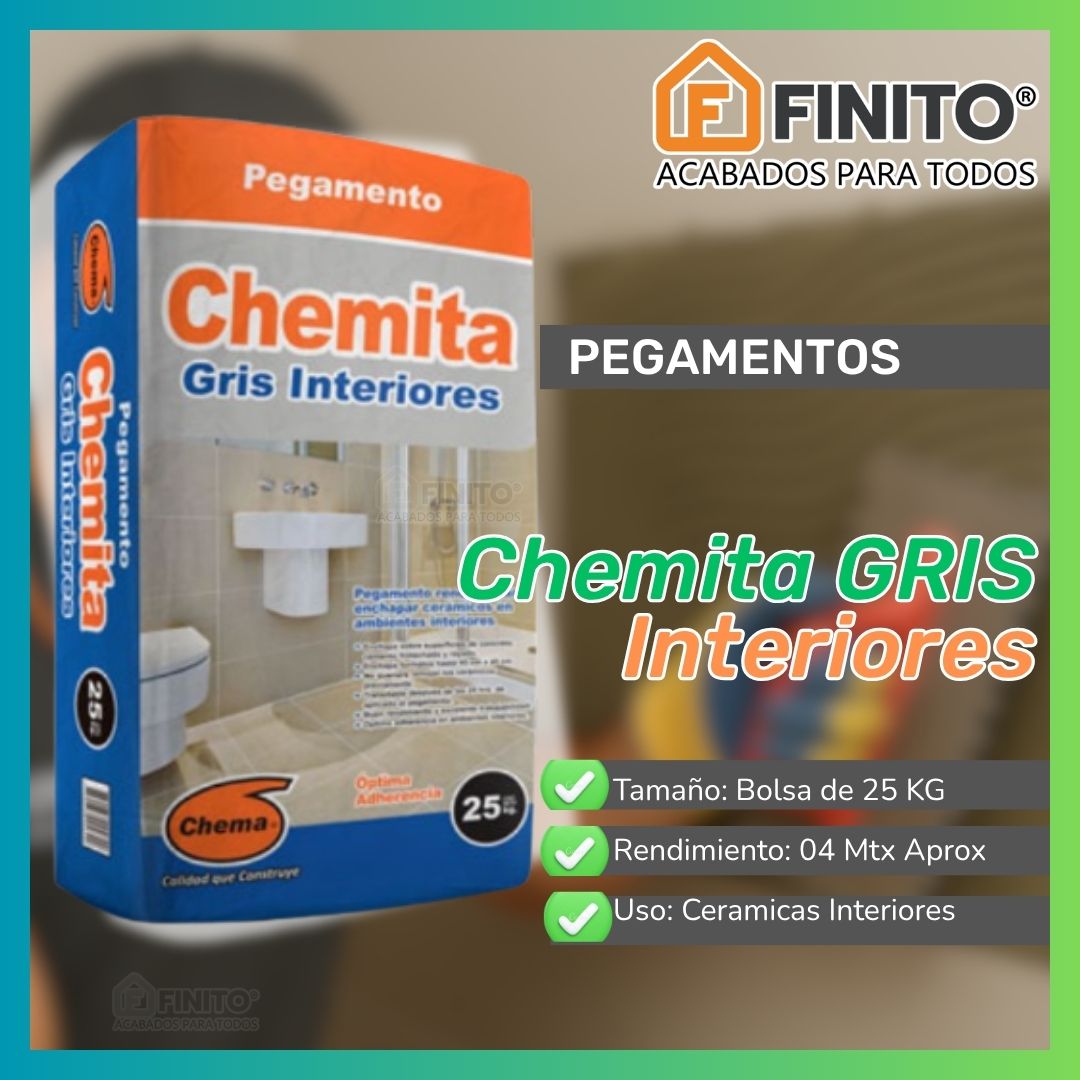 Pegamento Chemita Gris Interiores 25 kg Adhesivo para Cerámicos y Mayólicas