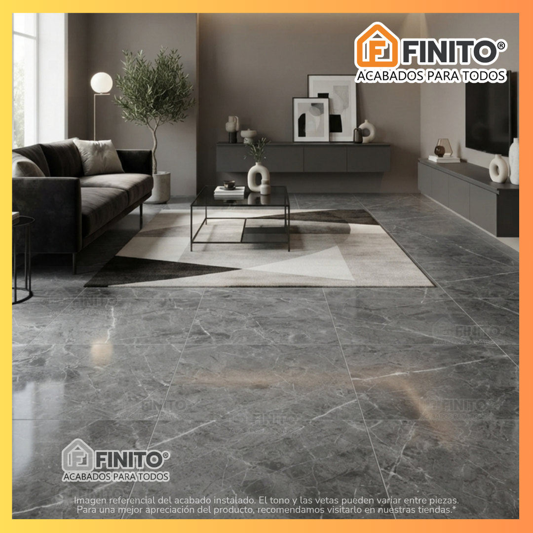 Ceramica Semibrillante Marmolizado 60x60 2.58Mt2 Lumiere Gris Ultra brillo Rectificado