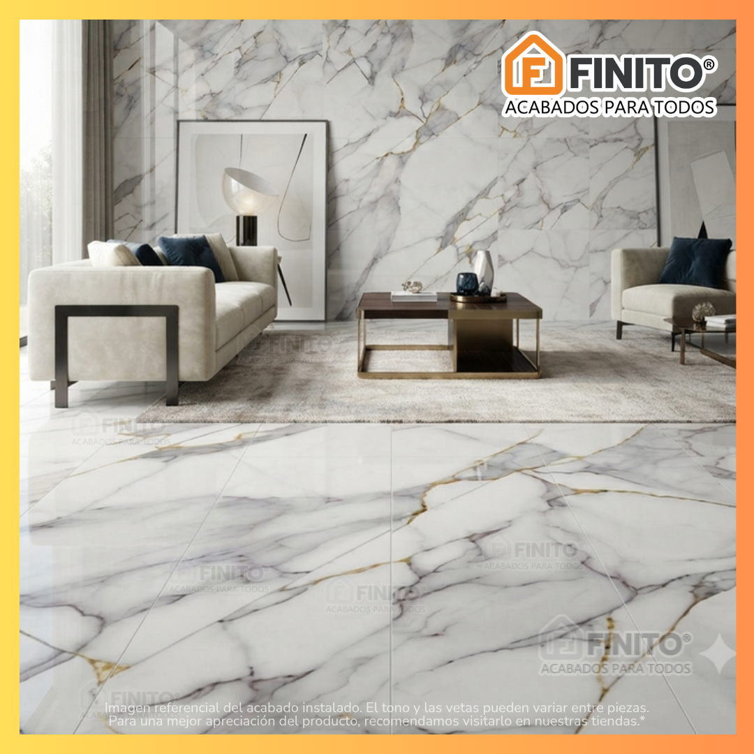 Porcelanato Vitrificado Marmolizado 60x120 2.16Mt2 Calacatta Prestige