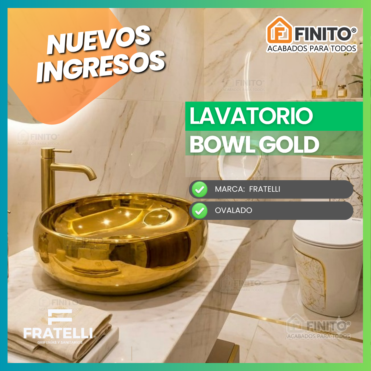 Lavatorio Bowl Gold Ovalado Fratelli