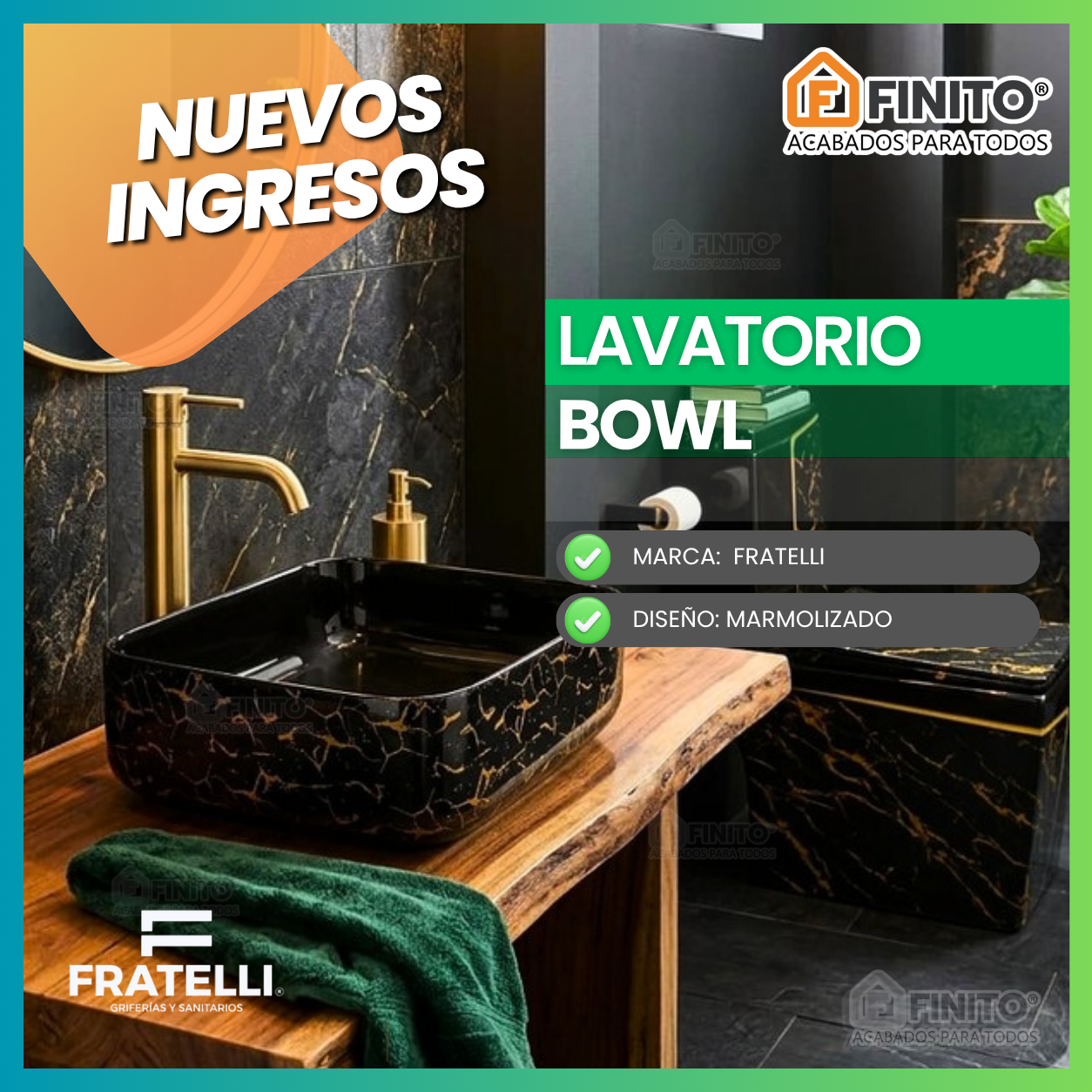 Lavatorio Bowl Negro Marmolizado Fratelli
