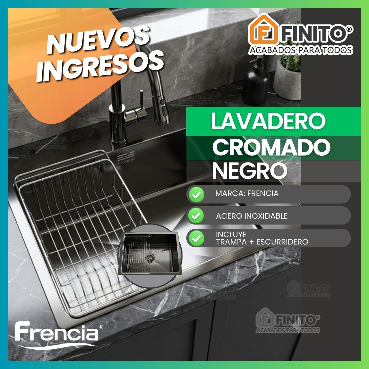LAVADERO CROMADO NEGRO-FRENCIA