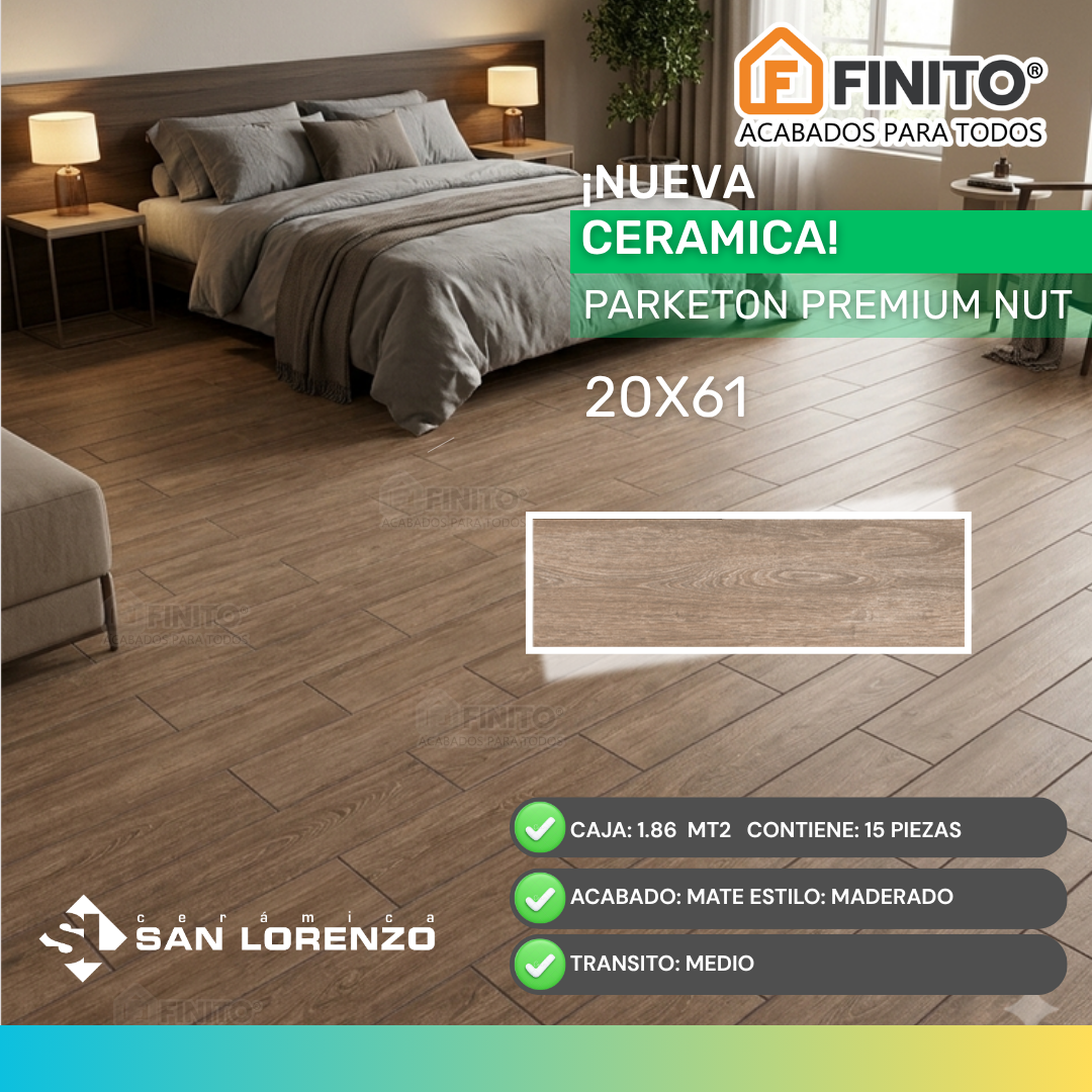Cerámica Mate Maderado 20x61 1.86Mt2 Parketon Premium Nut