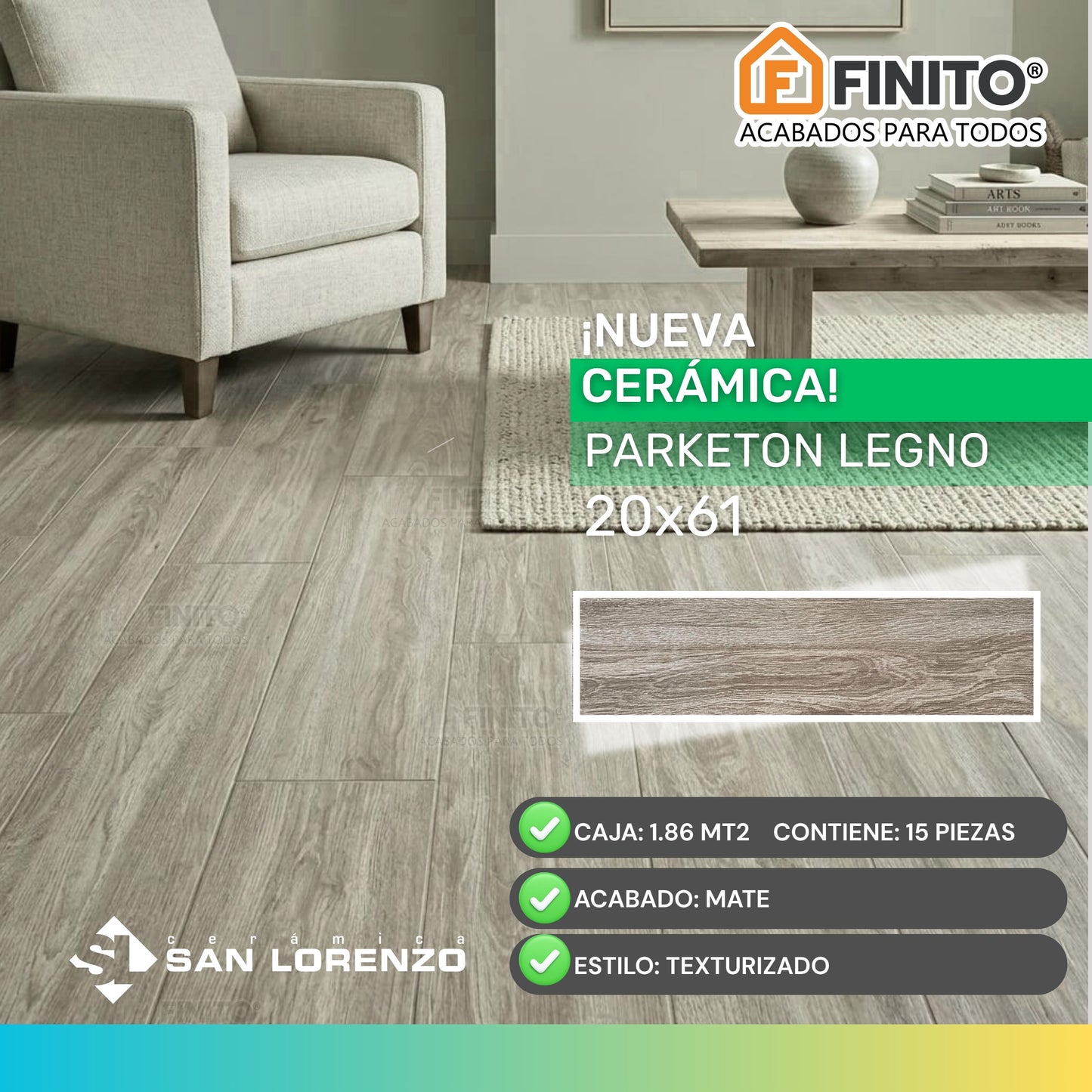 Ceramica Mate 20x61 1,86Mt2 Parketon Legno