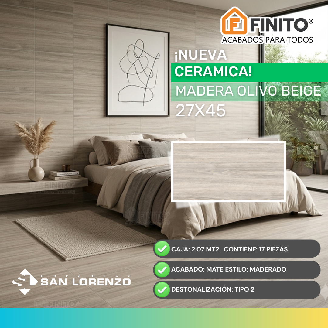 Ceramica Mate 27x45 2.07Mt2 Madera Olivo Beige