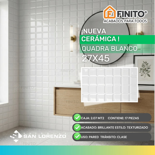 Ceramica Brillante 27x45 2,07Mt2 Quadra Blanco