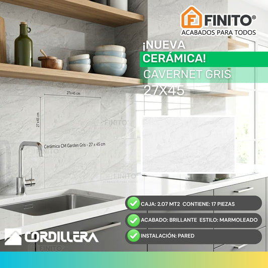 Ceramica Marmolizada 27x45 2,07Mt2 Cavernet Gris