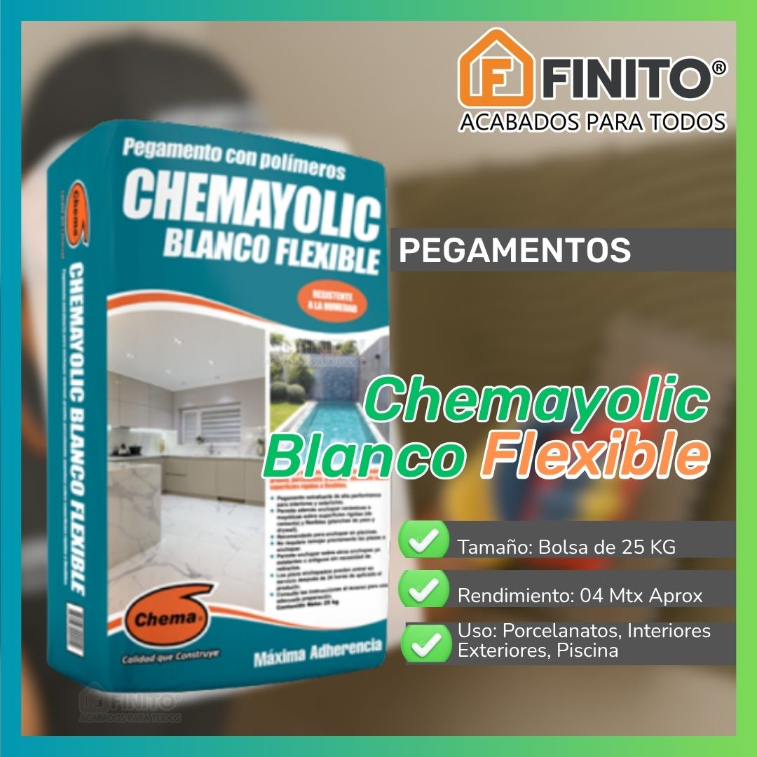 Chemayolic Blanco Flexible 25Kg Pegamento para interiores, exteriores y humedad