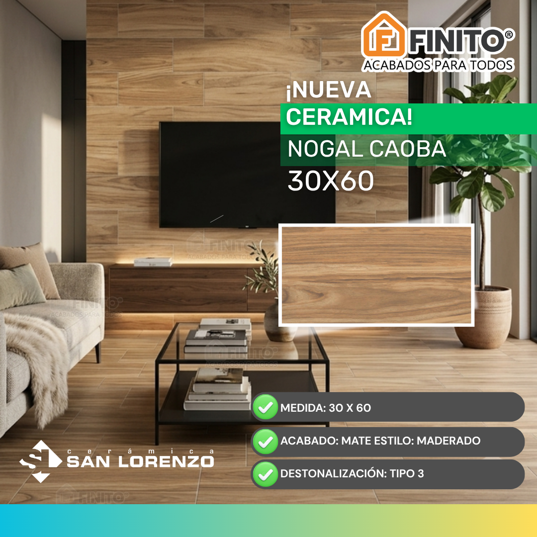 Cerámica Mate Maderado  30x60 Nogal Caoba