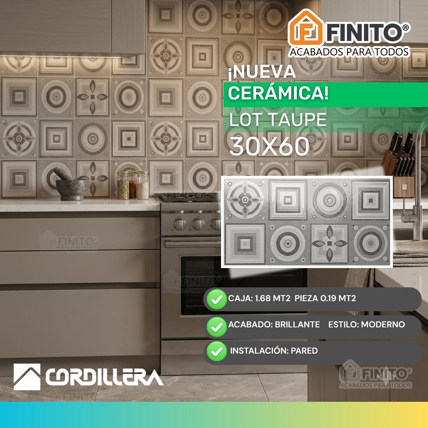 Ceramica Brillante 30x60 1,68Mt2 Lot Taupe