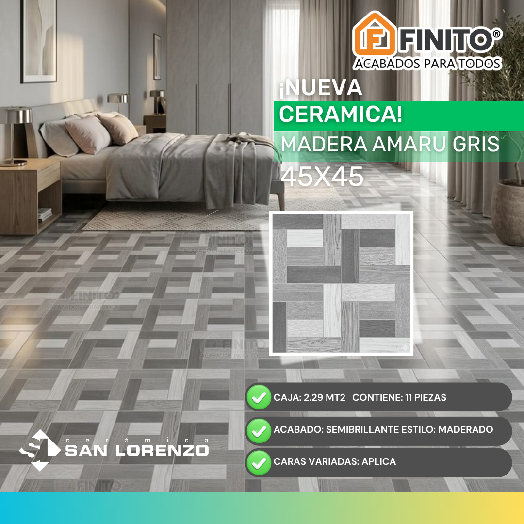 Cerámica Semibrillante 45x45 2.29Mt2 Amaru Gris