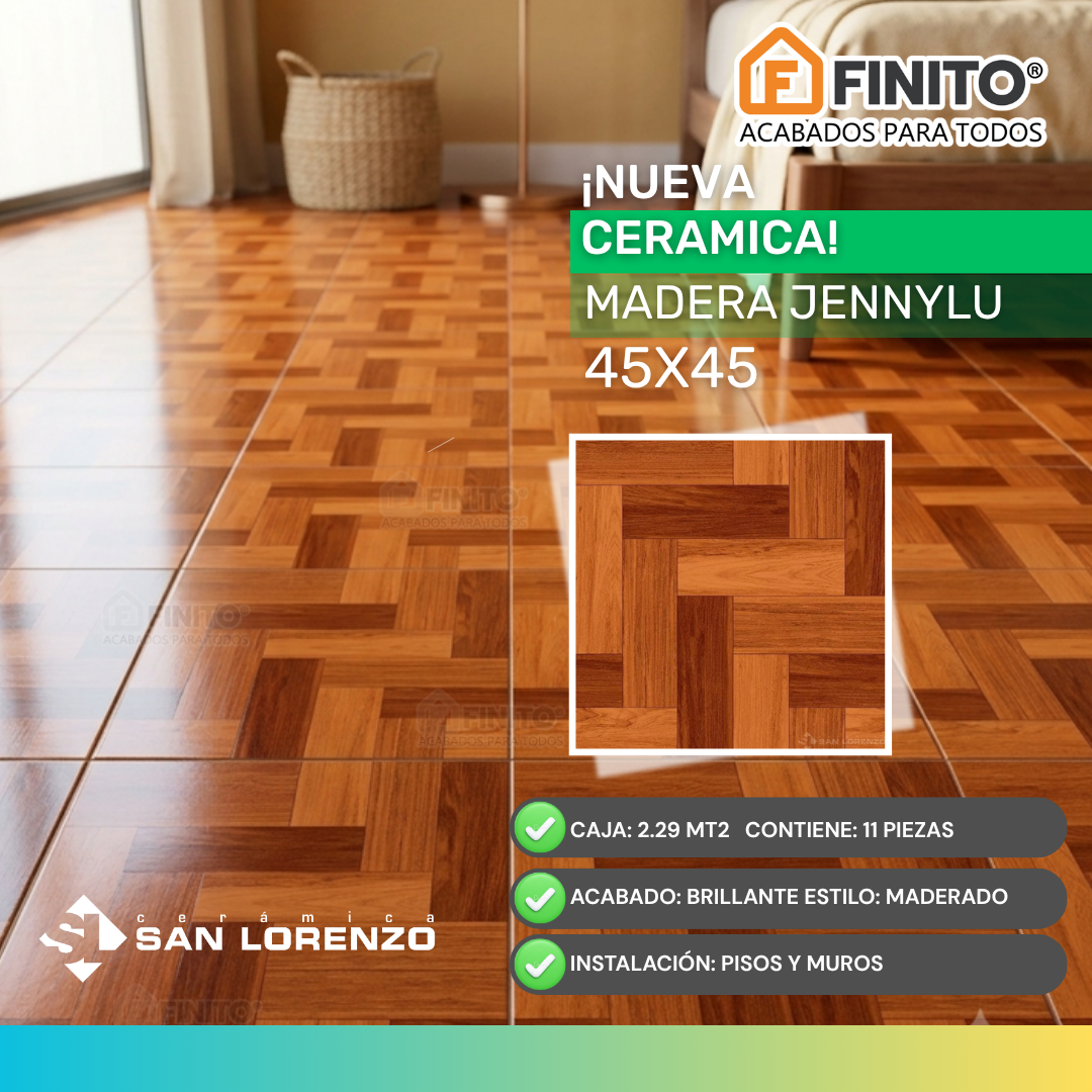 Ceramica Brillante Rústico 45x45 2.29Mt2 Madera Jennylu