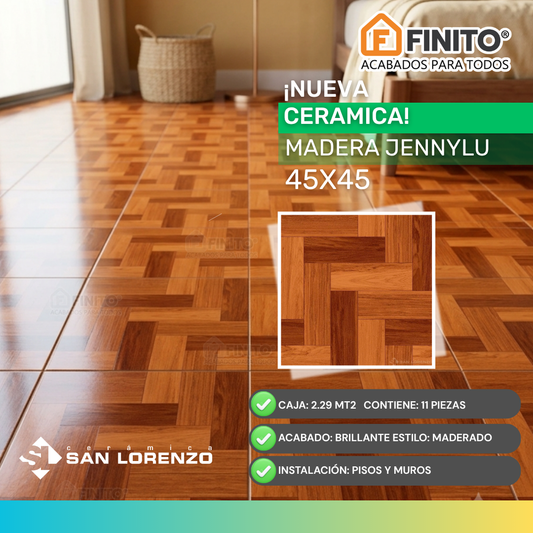 Ceramica Brillante Rústico 45x45 2.29Mt2 Madera Jennylu