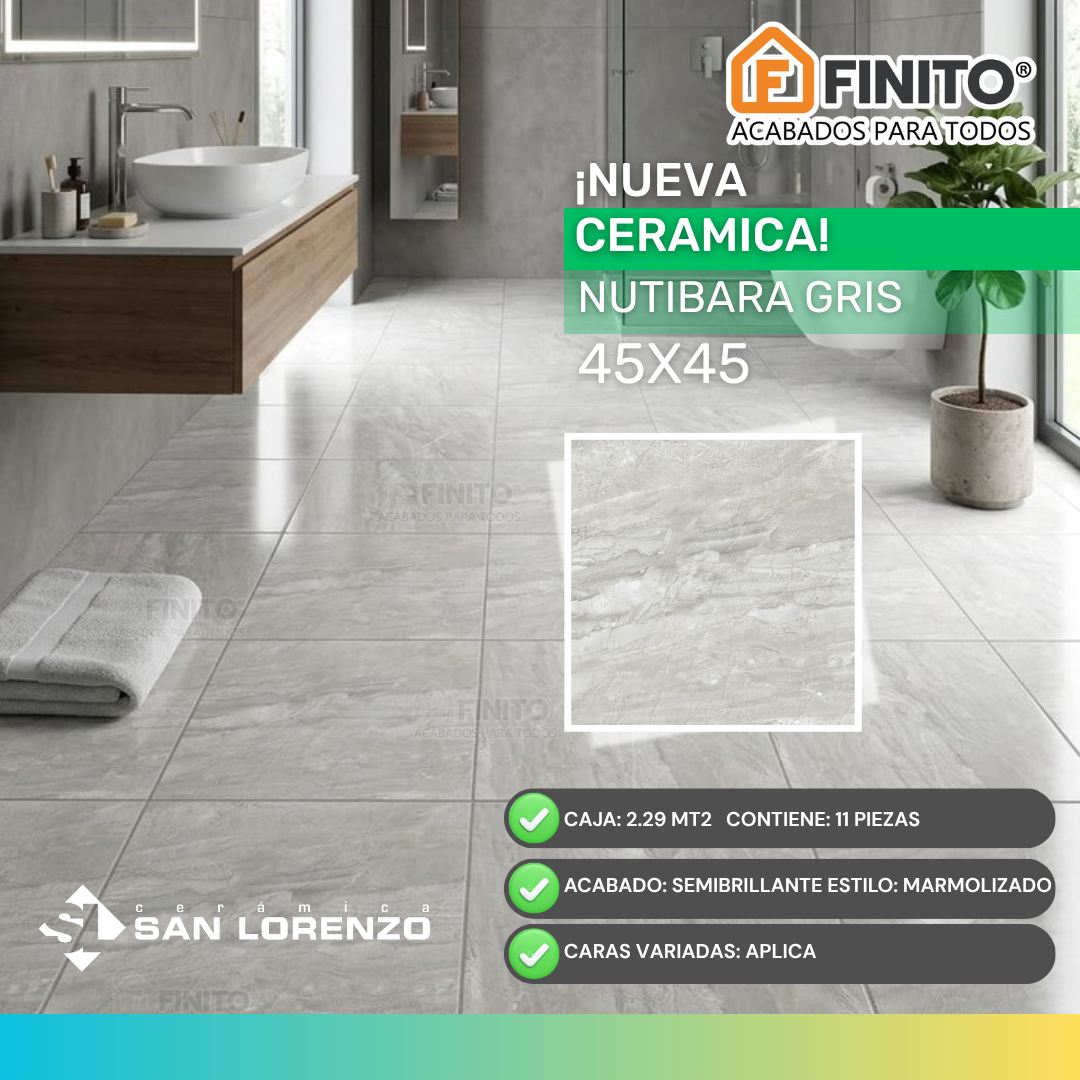 Cerámica Semibrillante Marmolizado 45x45 2.29Mt2 Nutibara Gris