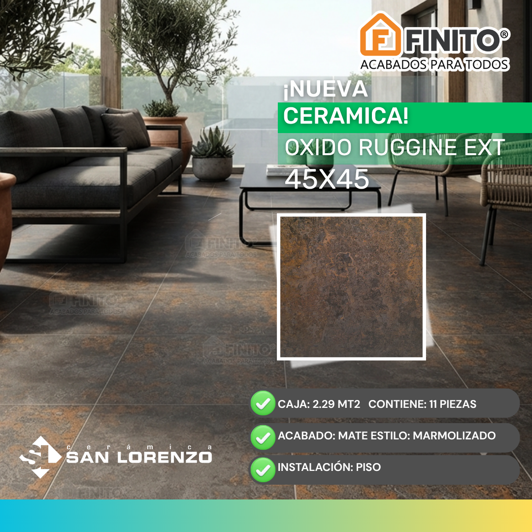 Cerámica Mate Marmolizado 45x45 2.29Mt2 Oxido Ruggine EXT