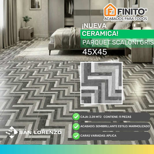 Cerámica Semibrillante 45x45 2.29Mt2 Scaloni Gris