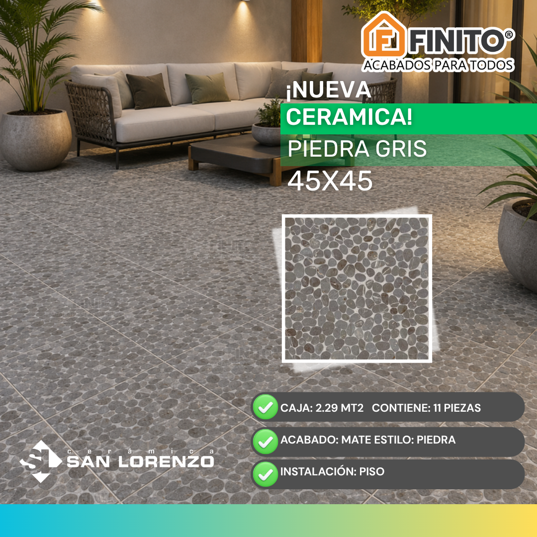 Ceramica Mate 45x45 2.29 MT2 Piedra Rio Gris