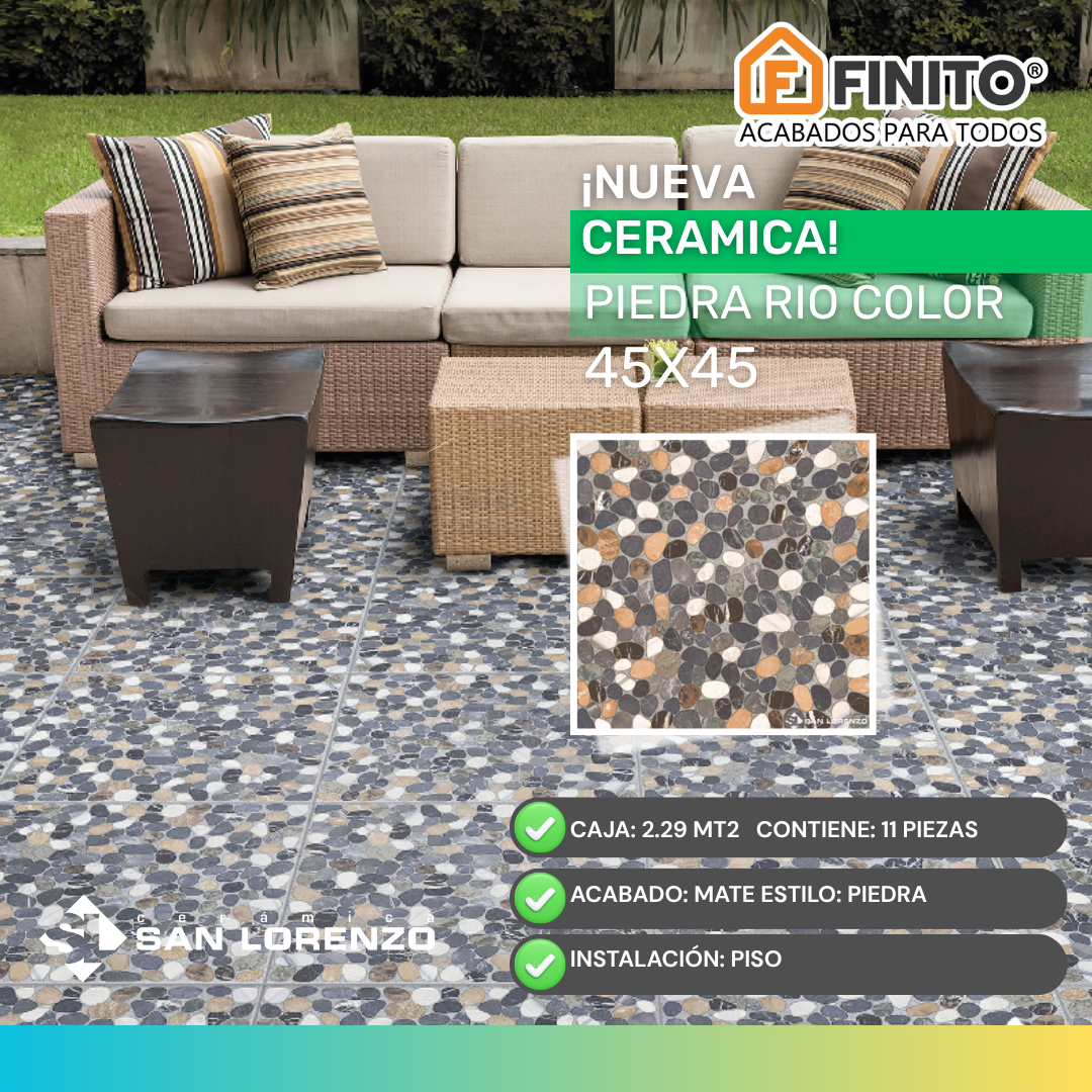 Cerámica Mate Estilo Piedra 45x45 2.29Mt2 Piedra Rio Color