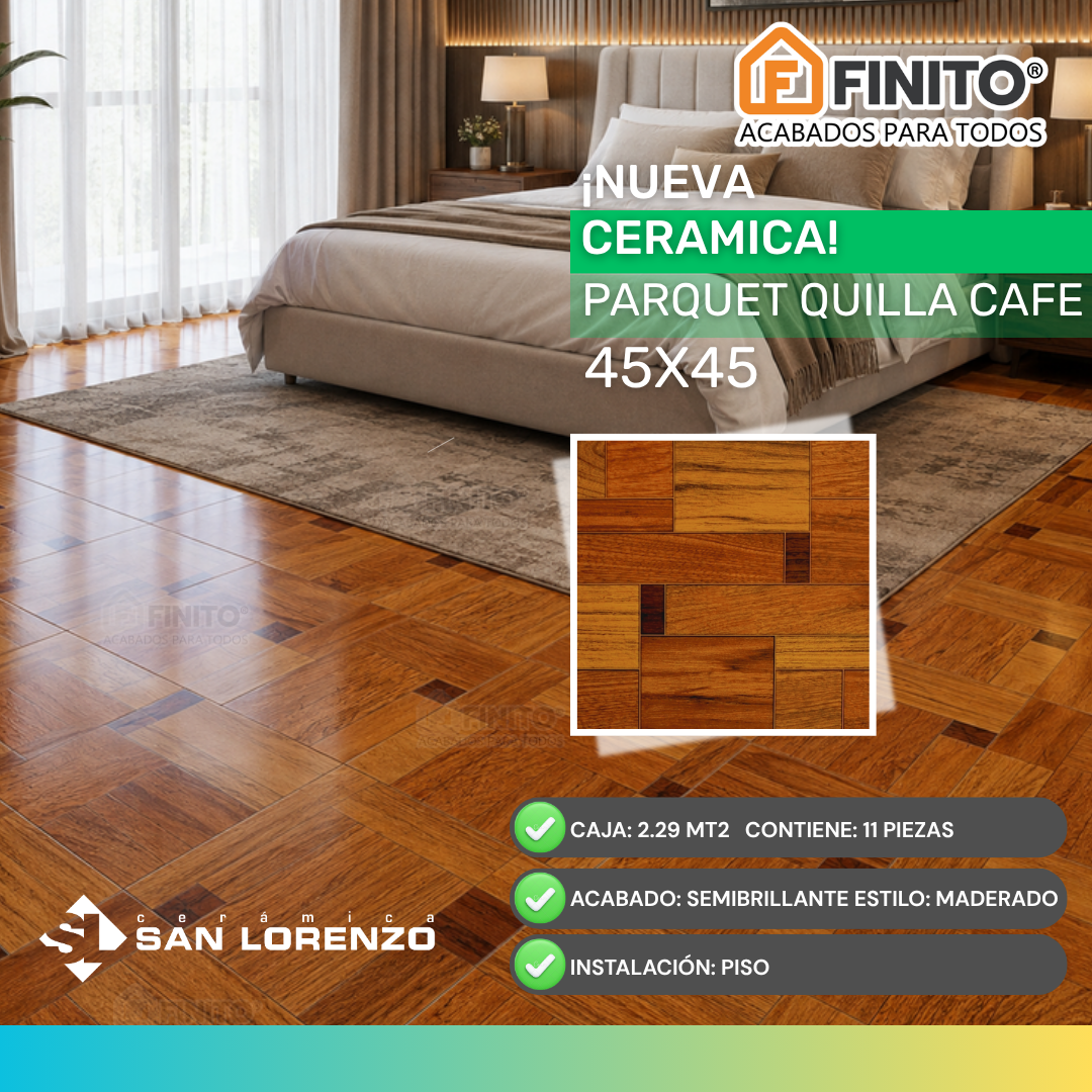 Cerámica Semibrillante Maderado 45x45 2.29Mt2 Parquet Quilla Café