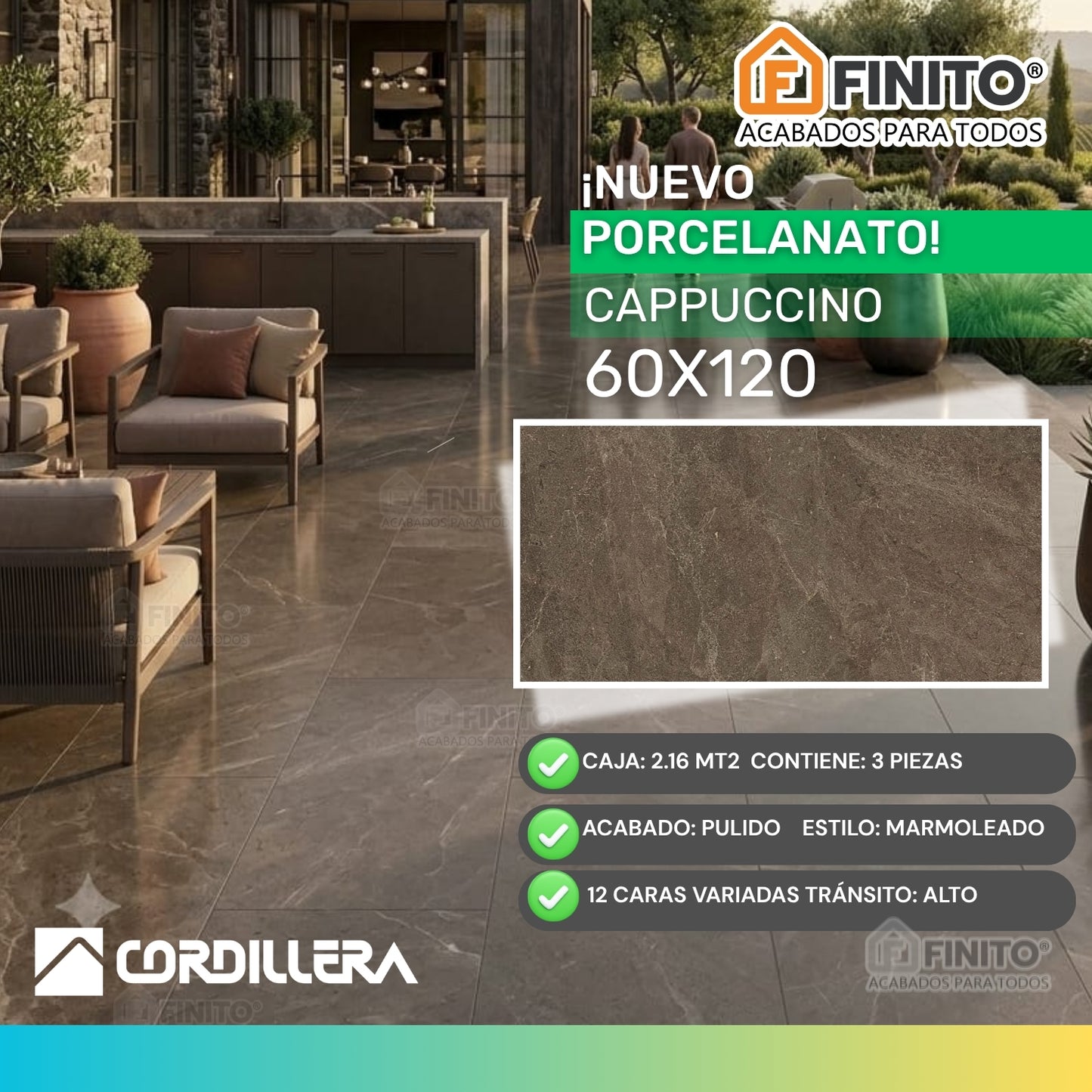 Porcelanato Marmolizado Pulido 60x120 2.16Mt2 Cappuccino