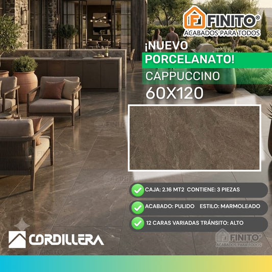Porcelanato Marmolizado Pulido 60x120 2.16Mt2 Cappuccino
