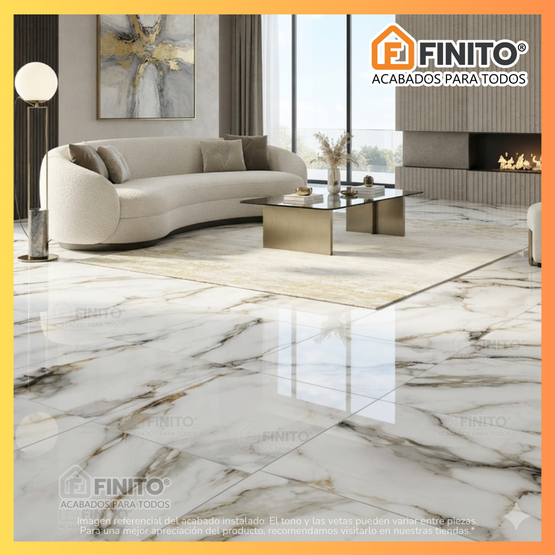 Porcelanato Brillante Marmolizado 60x60 1.44Mt2 Atelier Calacatta
