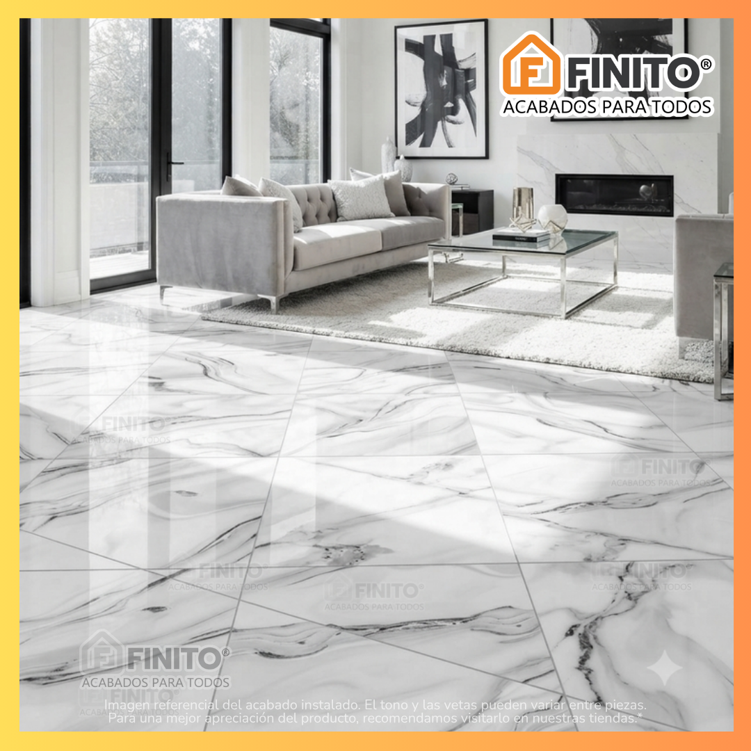 Porcelanato Brillante Marmolizado 60x60 1.44Mt2 Carrara Saphir