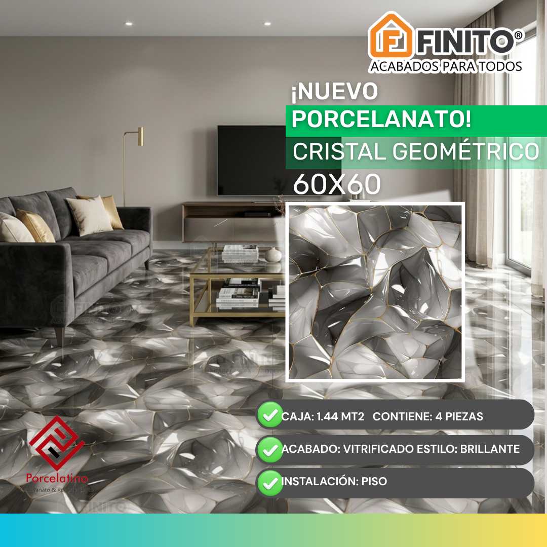 Porcelanato Brillante Marmolizado 60x60 1.44Mt2 Cristal Geometrico