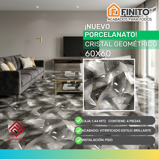 Porcelanato Brillante Marmolizado 60x60 1.44Mt2 Cristal Geometrico