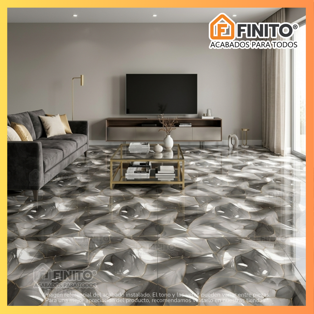 Porcelanato Brillante Marmolizado 60x60 1.44Mt2 Cristal Geometrico