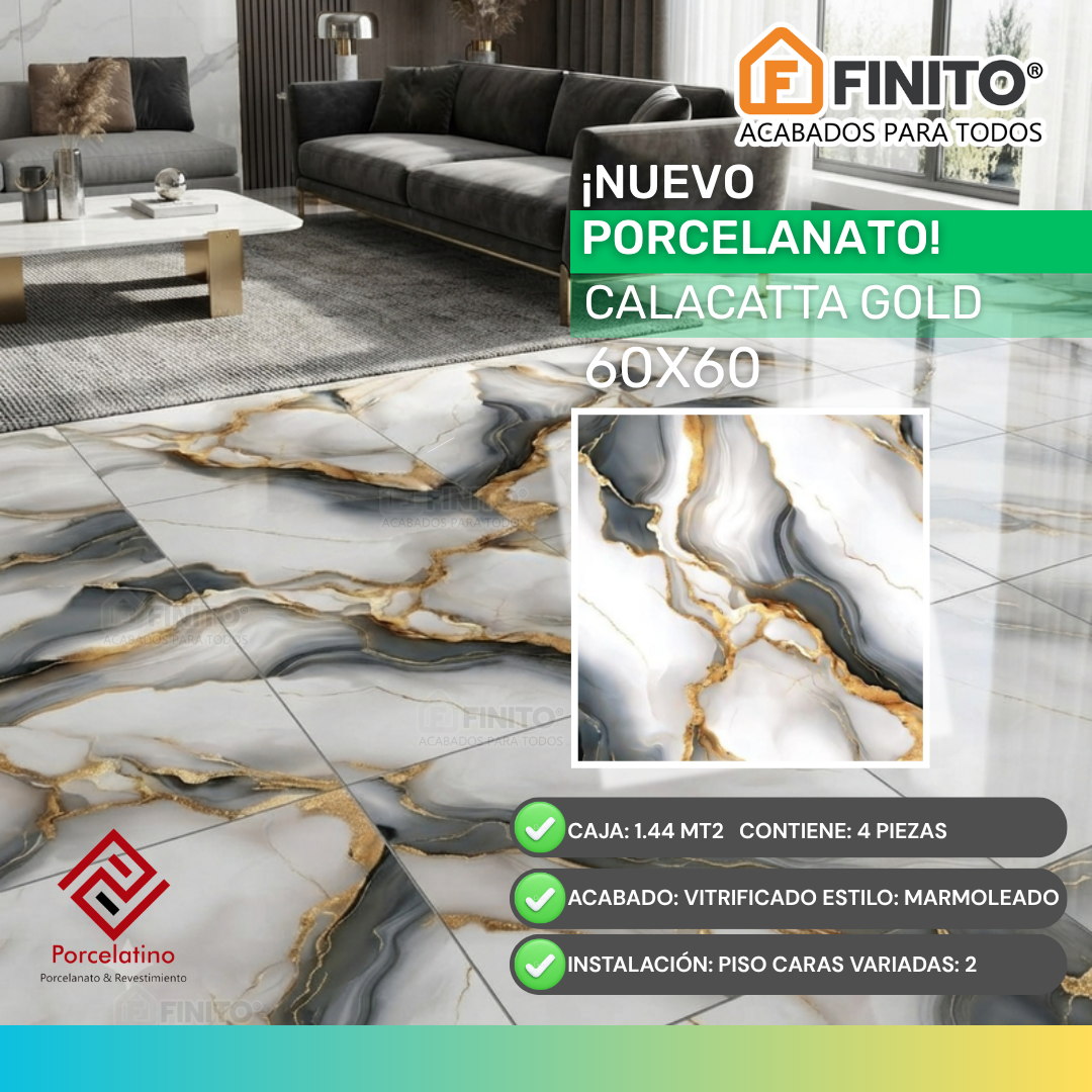 Porcelanato Vitrificado 60x60 1.44MT2 Calacatta Gold