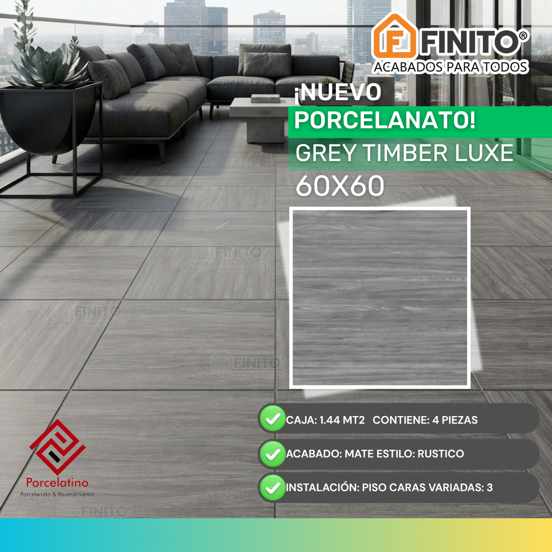 Porcelanato Mate Rustico 60x60 1.44Mt2  Grey Timber Luxe