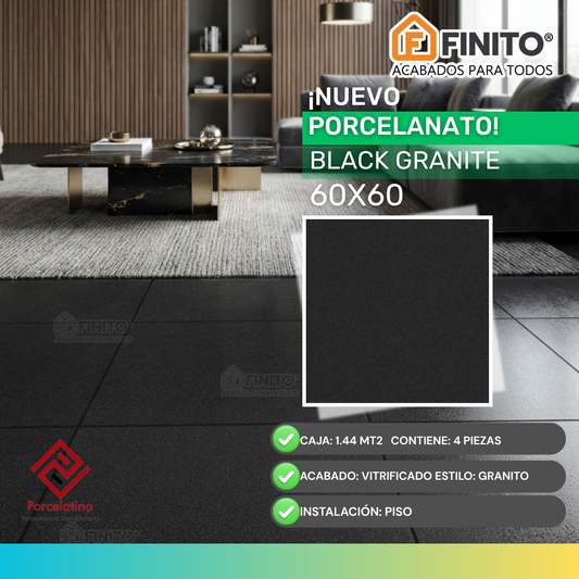 Porcelanato Vitrificado 60x60 1.44Mt2 Black Granite