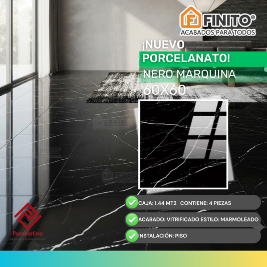Porcelanato Vitrificado 60x60 1.44Mt2 Nero Marquina