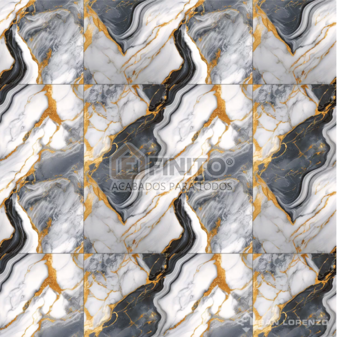 Cerámica Semibrillante Marmolizado 60x60 2.58 MT2 Luna Black
