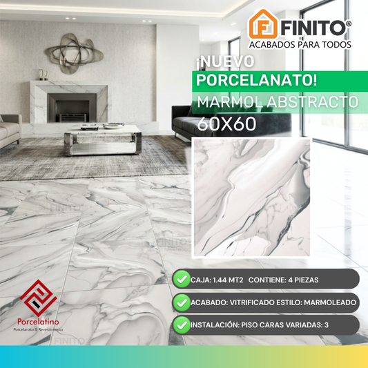 Porcelanato Brillante Marmolizado 60x60 1.44Mt2 Marmol Abstracto