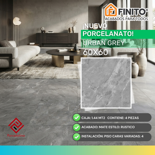 Porcelanato Mate Marmolizado 60x60 1.44Mt2 Urban Grey