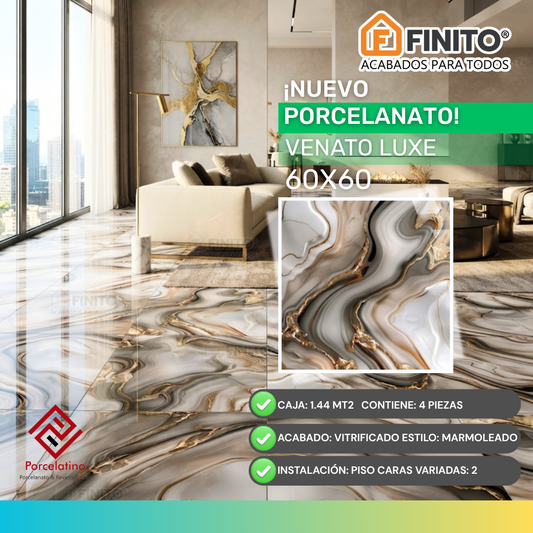 Porcelanato Brillante Marmolizado 60x60 1.44Mt2 Venato Luxe