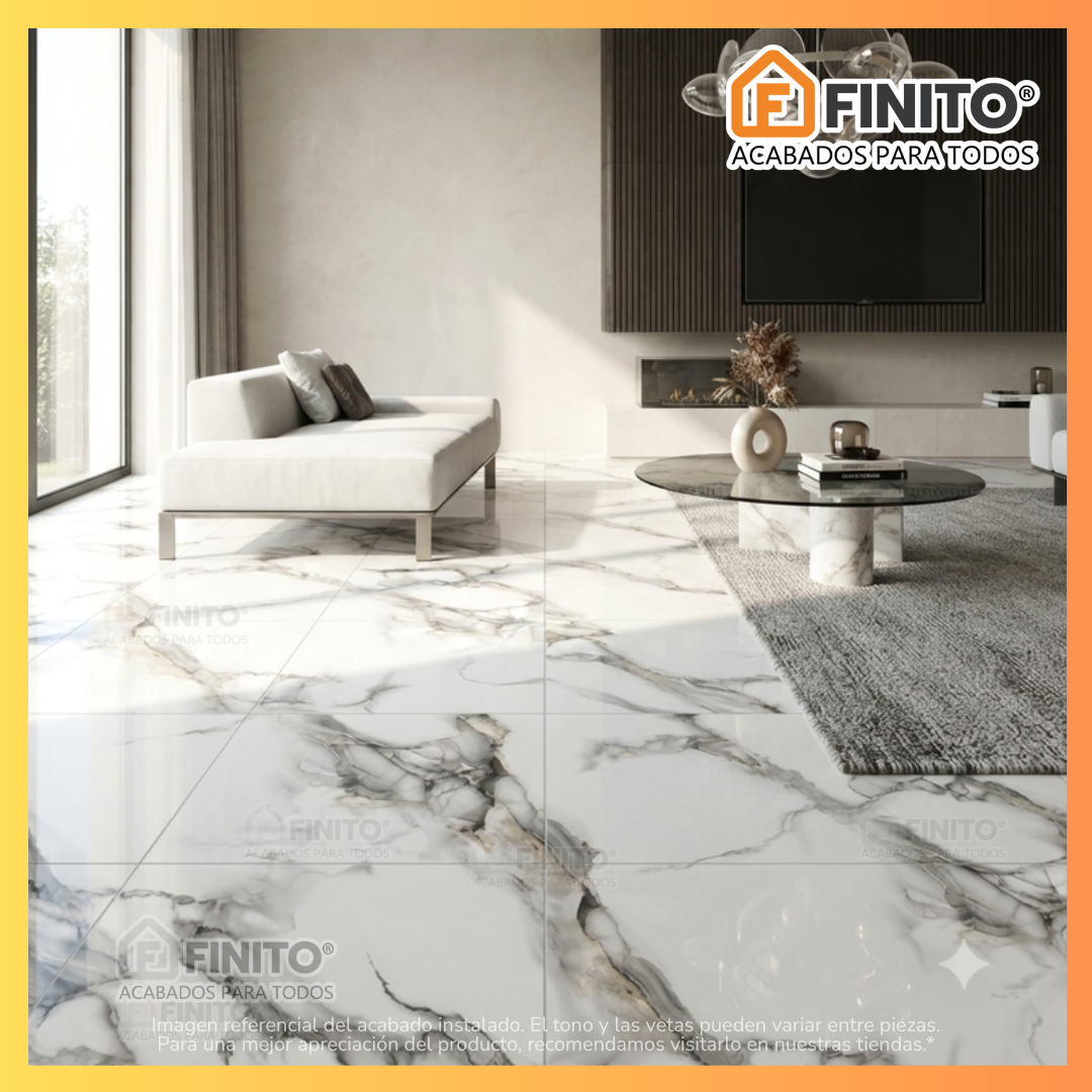Porcelanato Brillante Marmolizado 60x60 1.44Mt2 Vetro Bianco