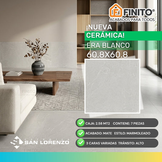 Ceramica Marmolizada 60.8x60.8 2.58Mt2 Era Blanco