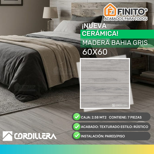 Ceramica Maderada 60x60 2,58Mt2 Madera Bahia Gris