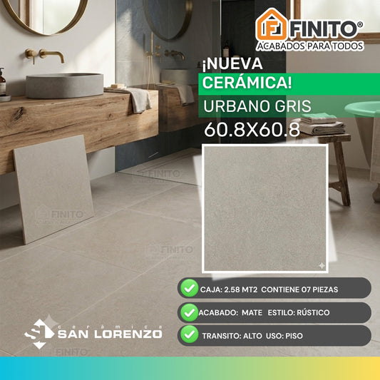 Ceramica Mate 60,8x60,80 2,58Mt2 Urbano Gris