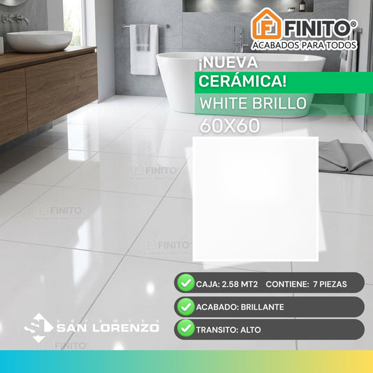 Ceramica Brillante 60x60 2,58Mt2 White Brillo