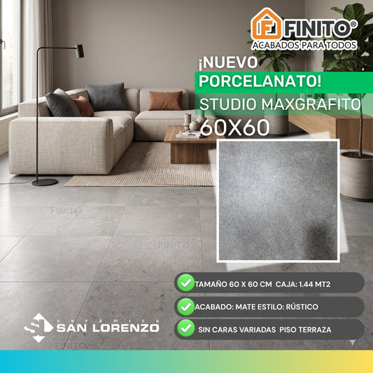 Porcelanato Antideslizante 60x60 1,44Mt2 Mate Grafito Gris