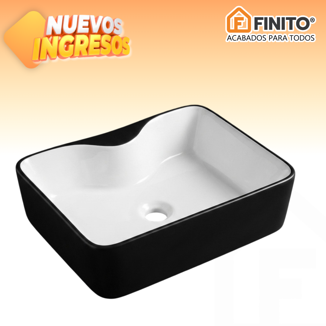 BOWL LOZA LAVATORIO RECTANGULAR NEGRO BLANCO FRENCIA