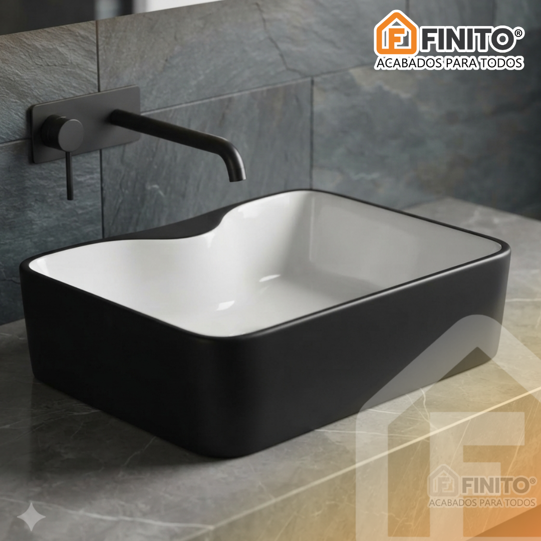 BOWL LOZA LAVATORIO RECTANGULAR NEGRO BLANCO FRENCIA
