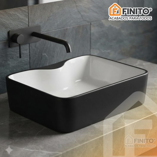 BOWL LOZA LAVATORIO RECTANGULAR NEGRO BLANCO FRENCIA