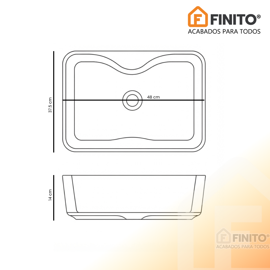 BOWL LOZA LAVATORIO RECTANGULAR NEGRO BLANCO FRENCIA