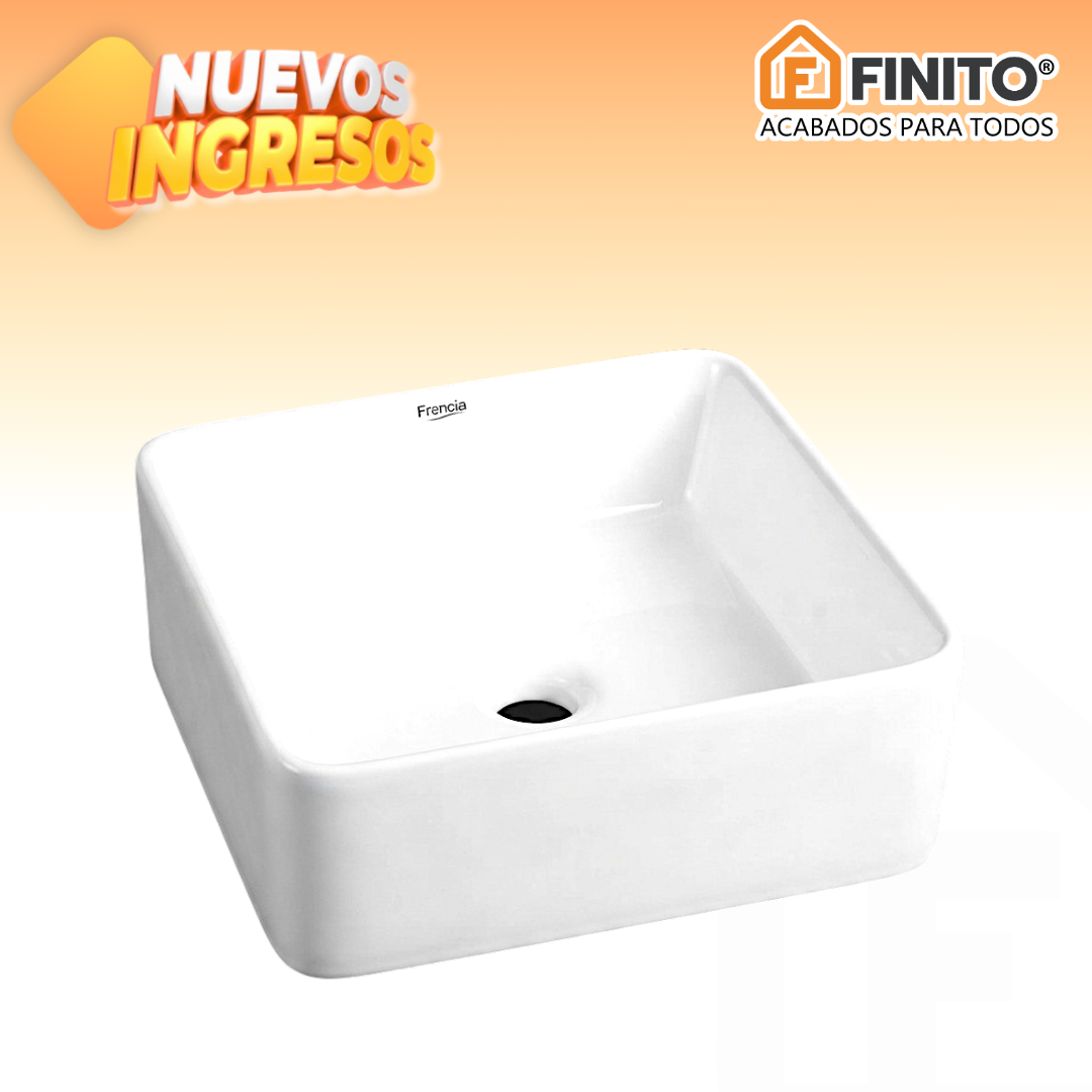 BOWL LOZA LAVATORIO CUADRADO BLANCO ESQUINAS OVALADAS FRENCIA