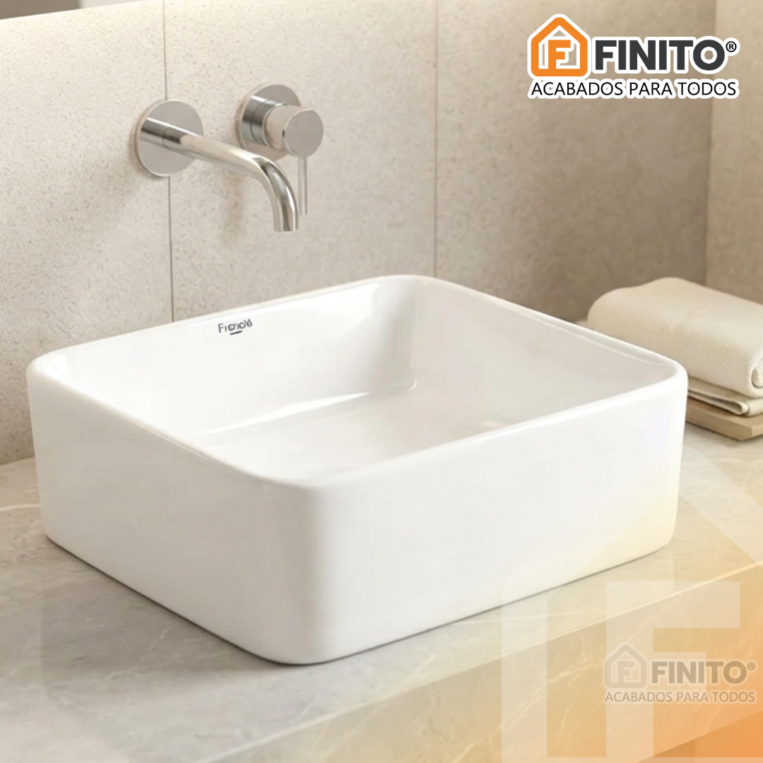 BOWL LOZA LAVATORIO CUADRADO BLANCO ESQUINAS OVALADAS FRENCIA